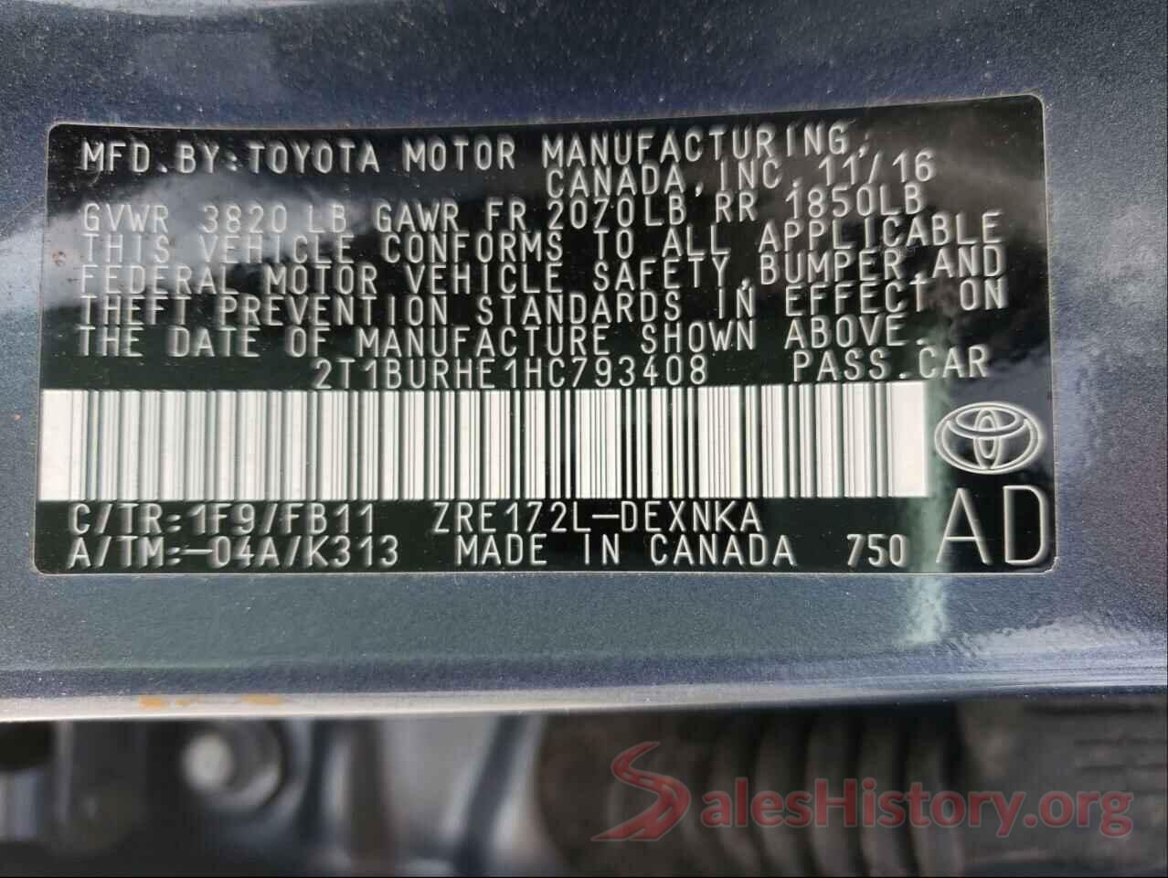 2T1BURHE1HC793408 2017 TOYOTA COROLLA