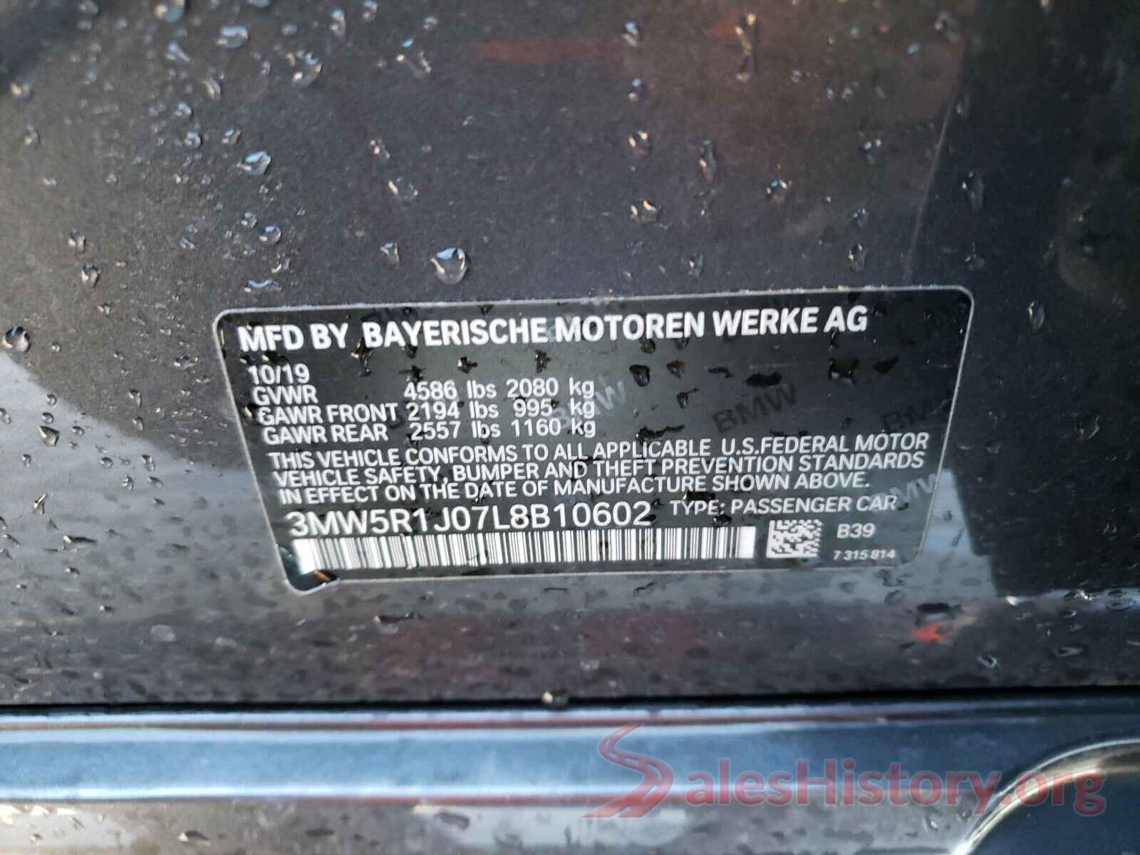 3MW5R1J07L8B10602 2020 BMW 3 SERIES