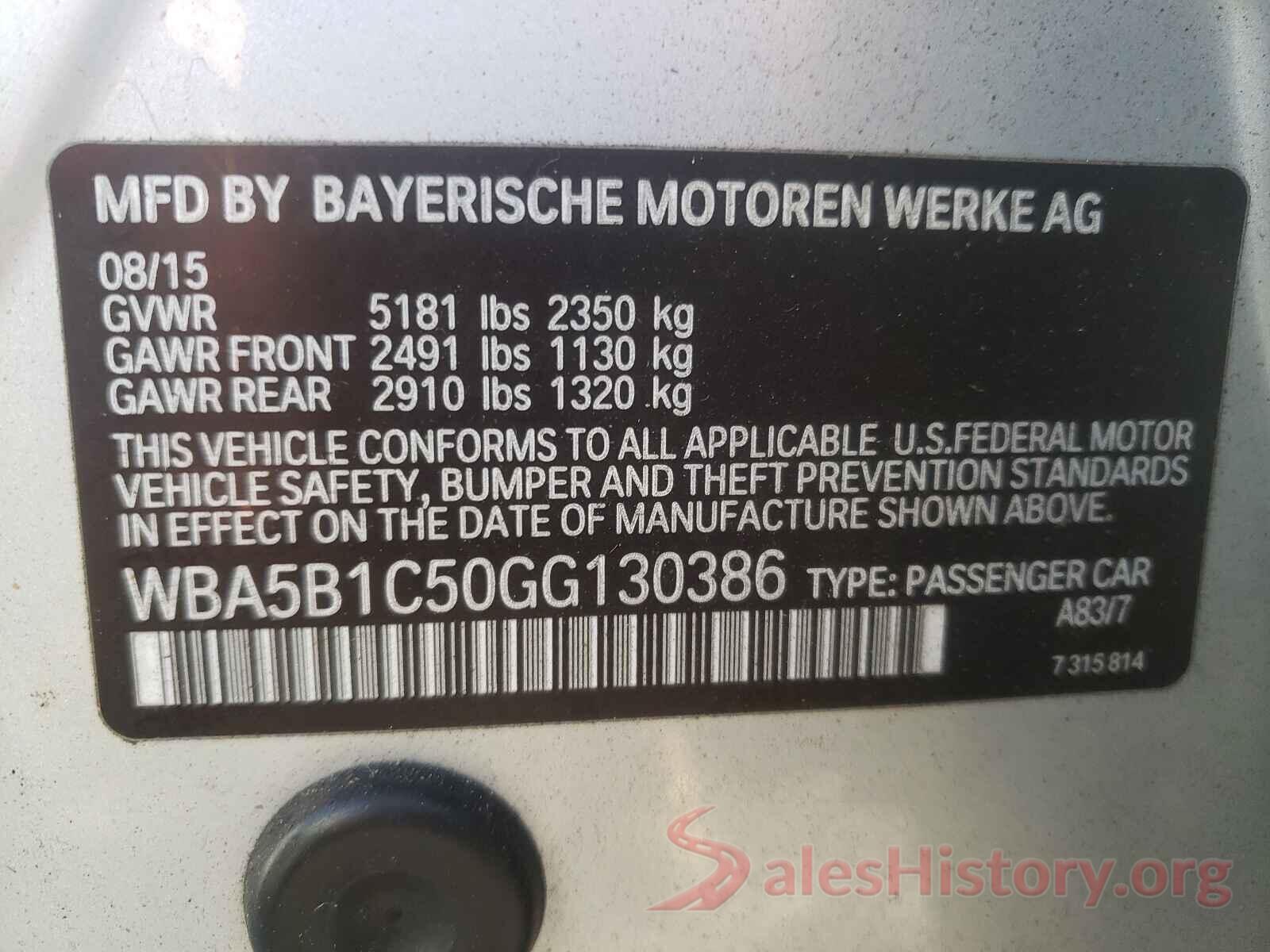 WBA5B1C50GG130386 2016 BMW 5 SERIES