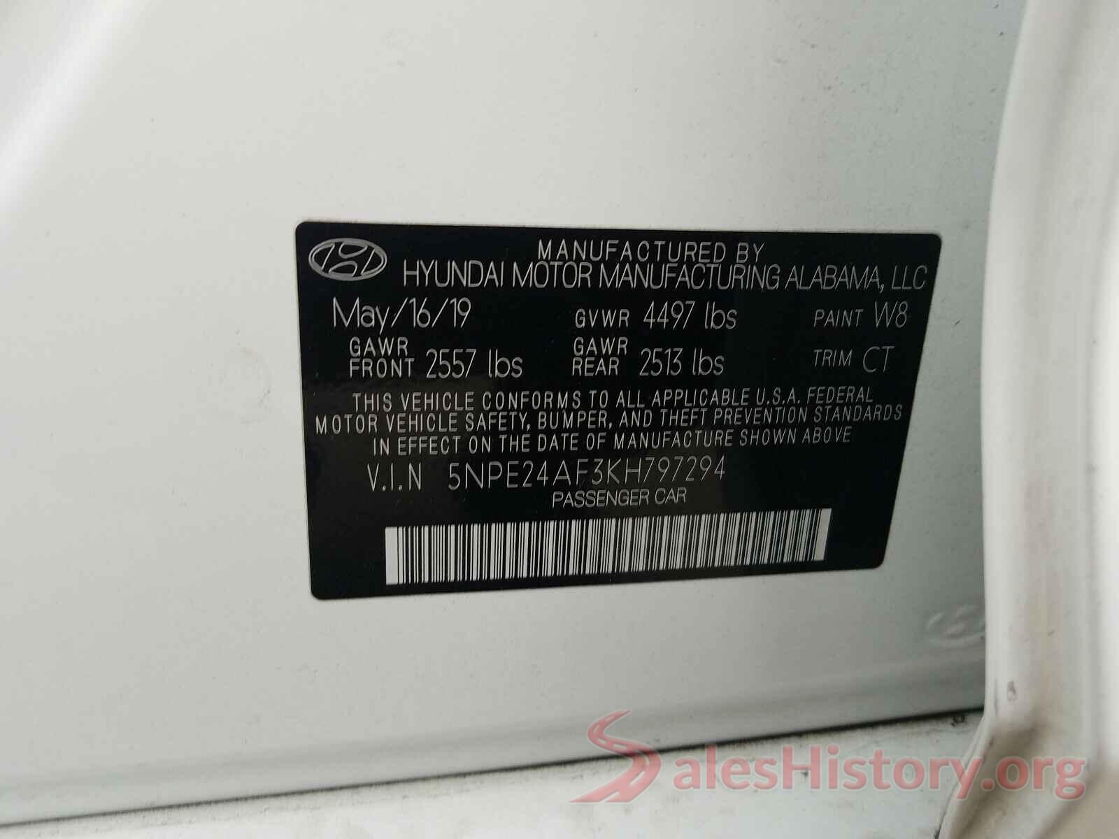 5NPE24AF3KH797294 2019 HYUNDAI SONATA