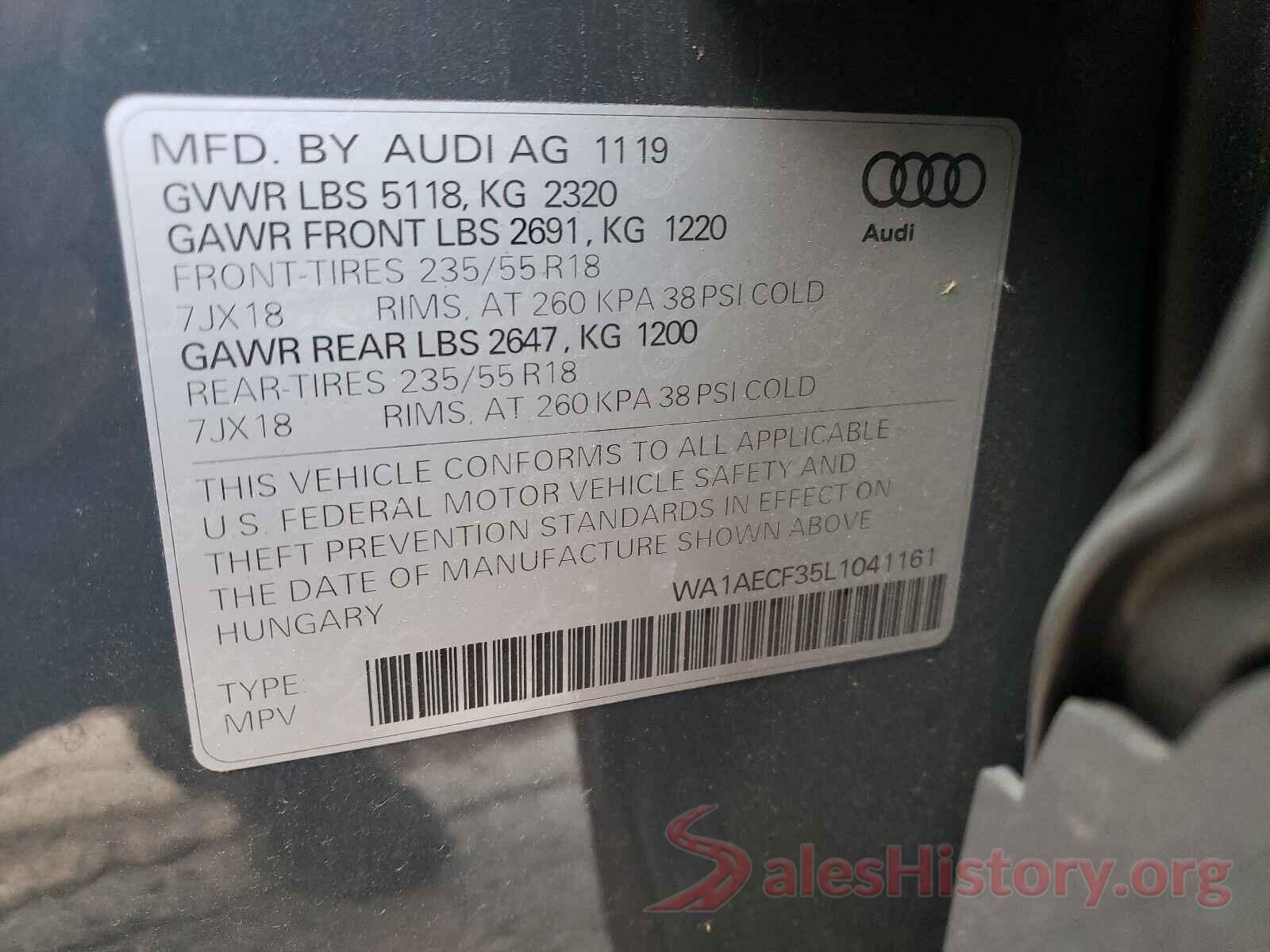 WA1AECF35L1041161 2020 AUDI Q3