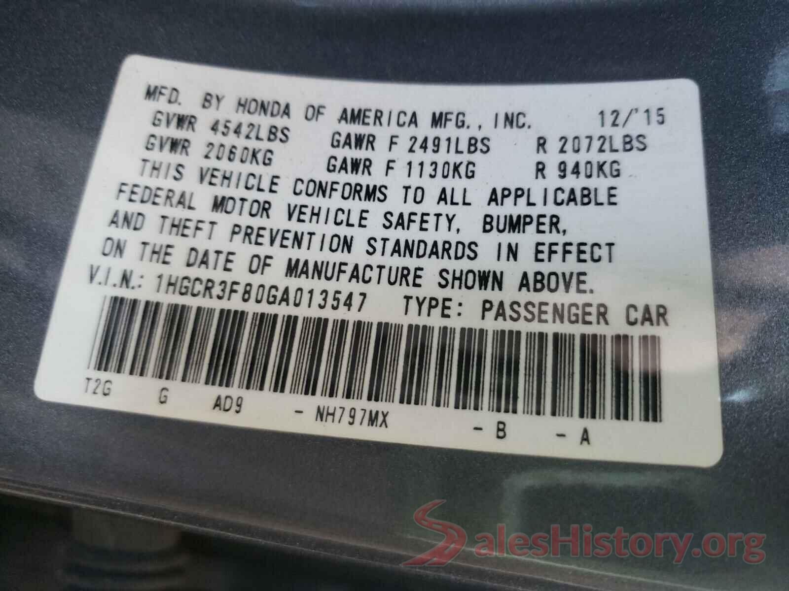 1HGCR3F80GA013547 2016 HONDA ACCORD