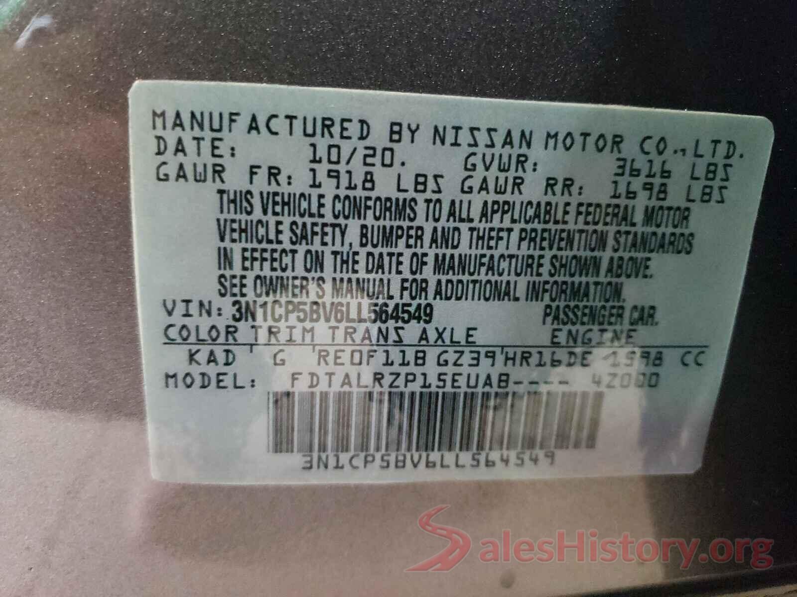 3N1CP5BV6LL564549 2020 NISSAN KICKS