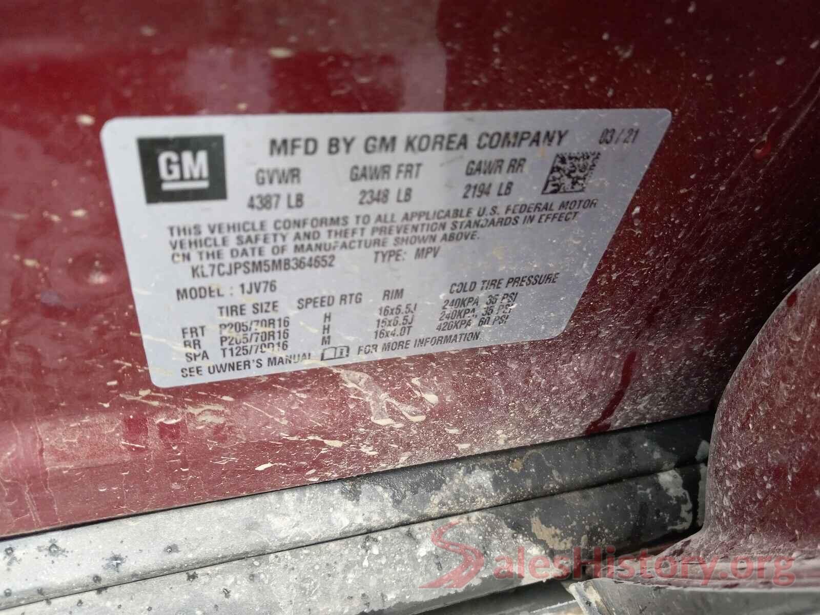 KL7CJPSM5MB364652 2021 CHEVROLET TRAX