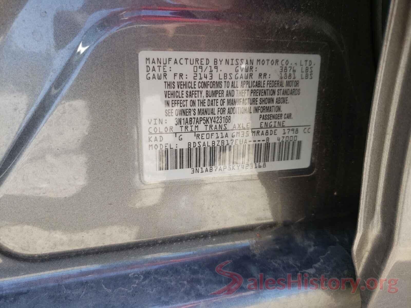 3N1AB7AP5KY423168 2019 NISSAN SENTRA