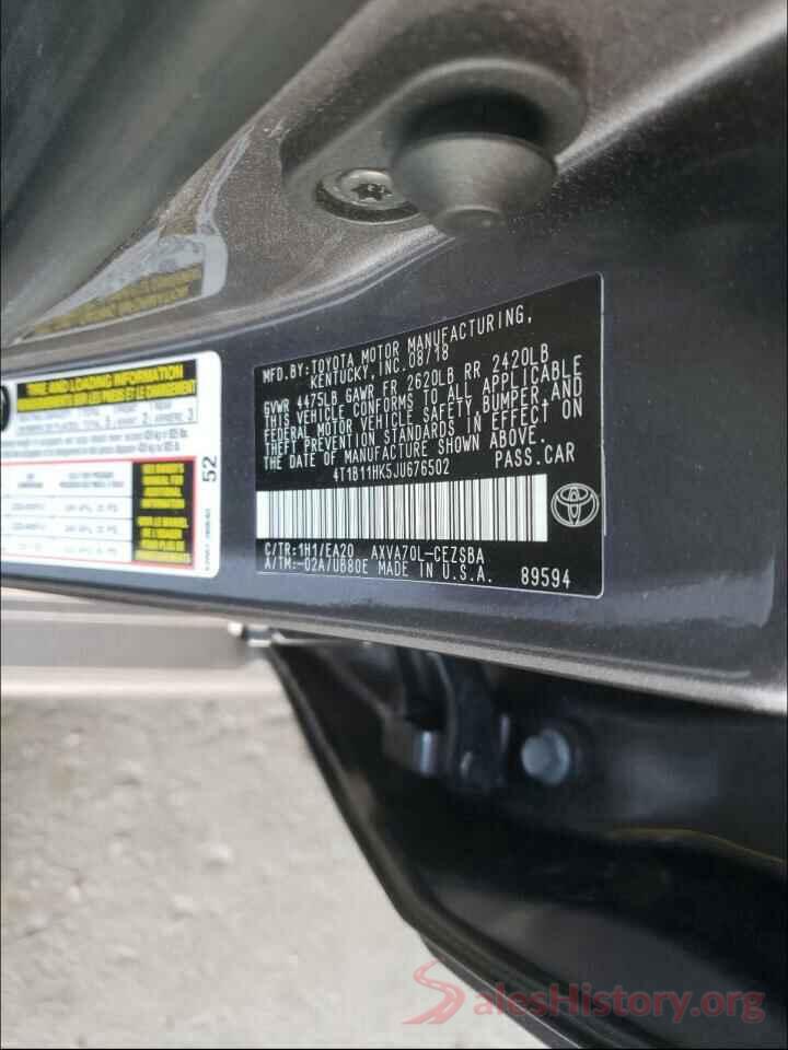 4T1B11HK5JU676502 2018 TOYOTA CAMRY