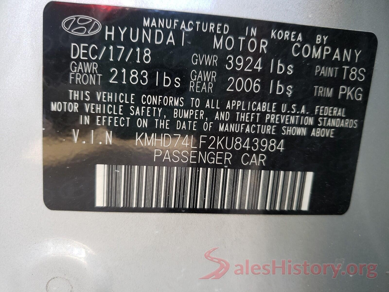 KMHD74LF2KU843984 2019 HYUNDAI ELANTRA