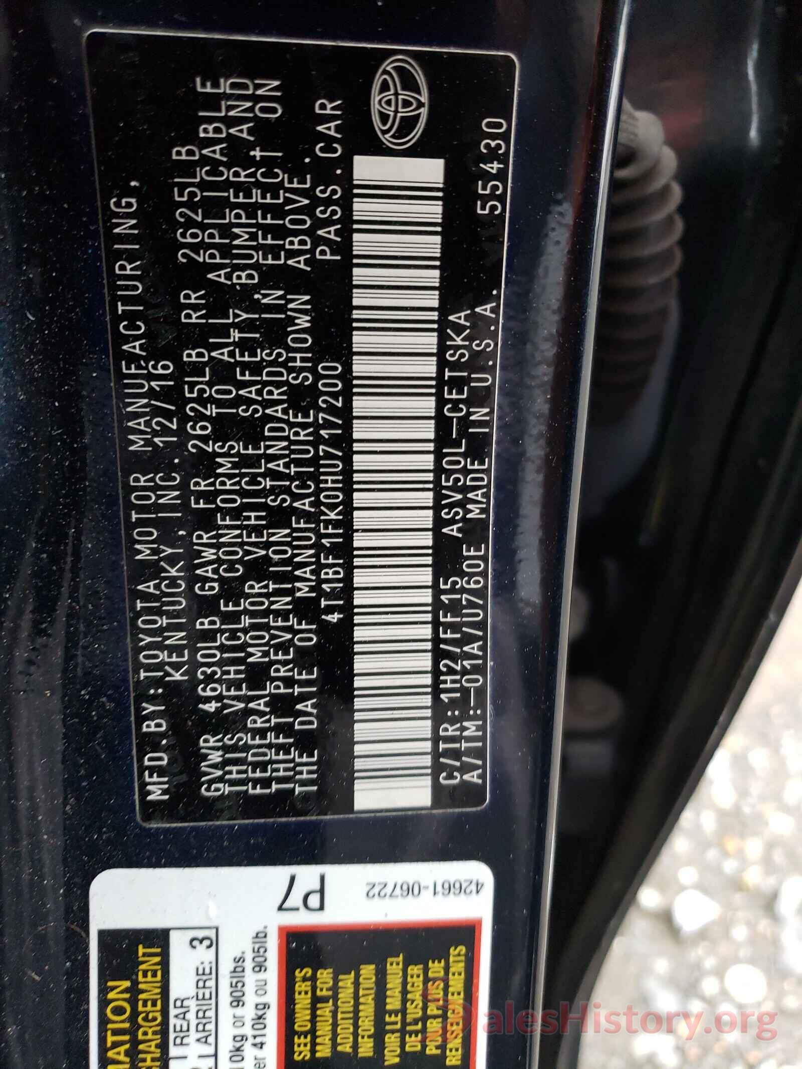 4T1BF1FK0HU717200 2017 TOYOTA CAMRY