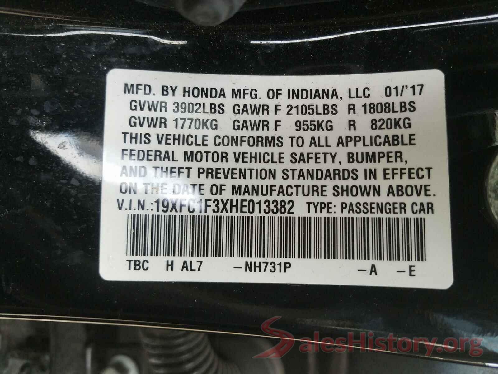 19XFC1F3XHE013382 2017 HONDA CIVIC