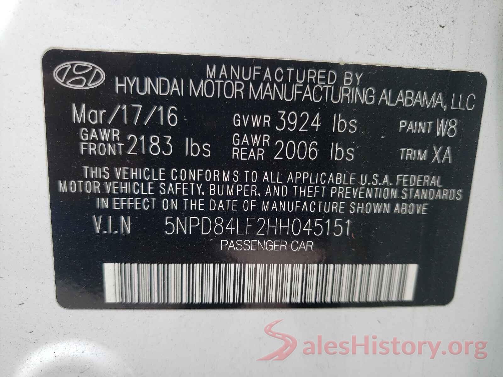 5NPD84LF2HH045151 2017 HYUNDAI ELANTRA