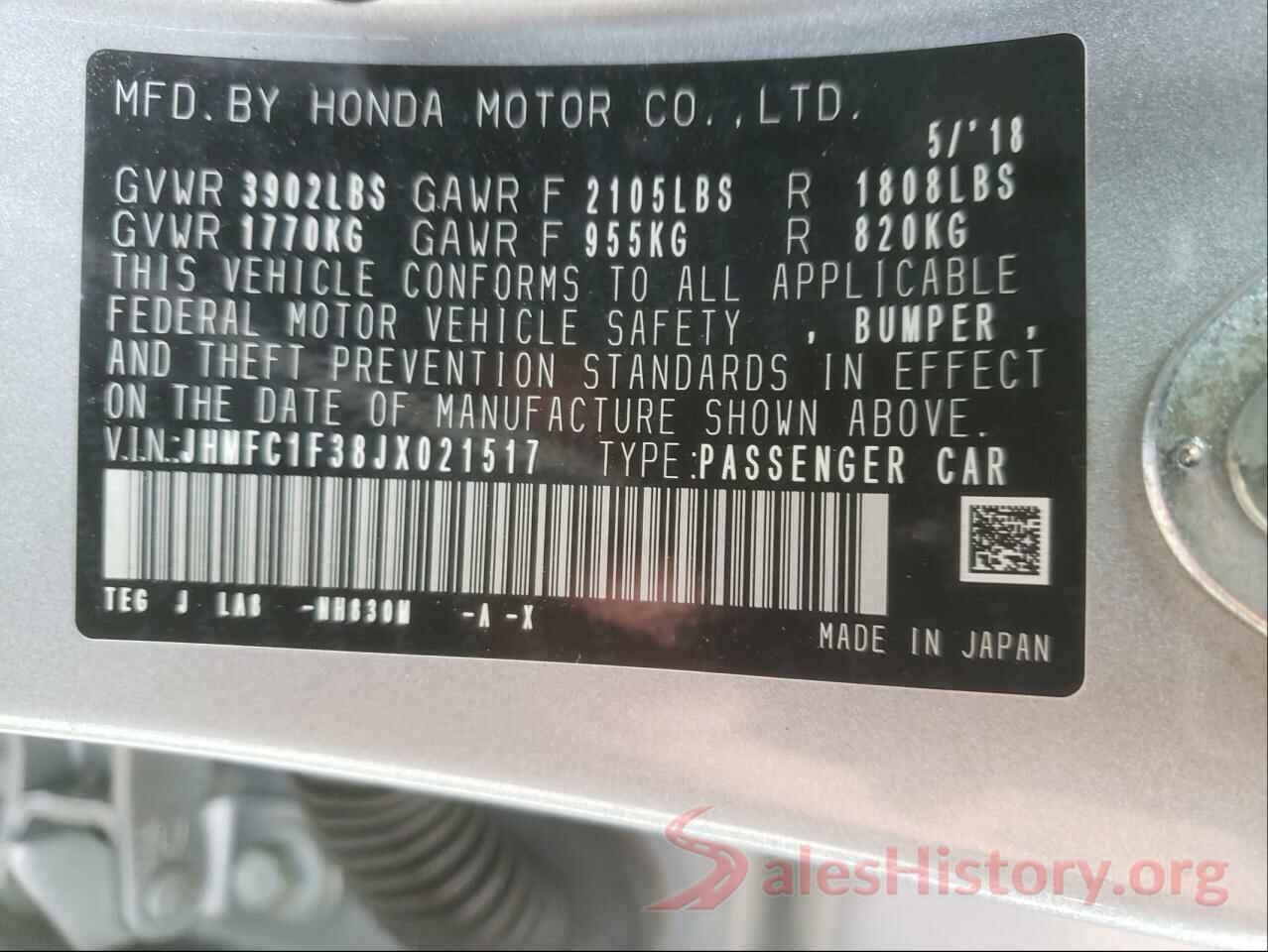 JHMFC1F38JX021517 2018 HONDA CIVIC