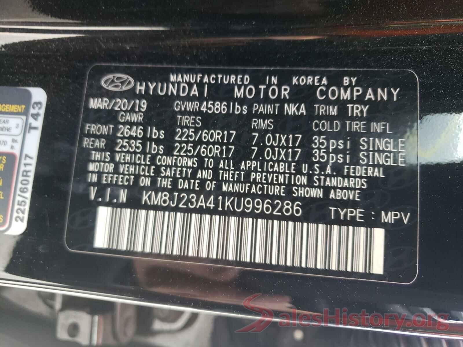 KM8J23A41KU996286 2019 HYUNDAI TUCSON