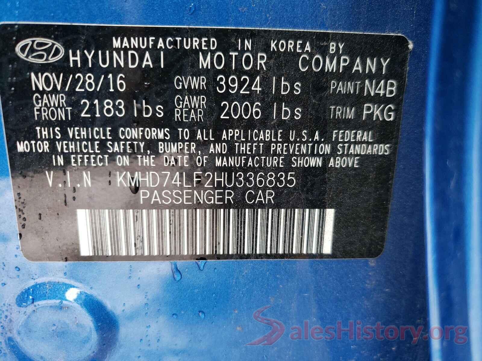 KMHD74LF2HU336835 2017 HYUNDAI ELANTRA