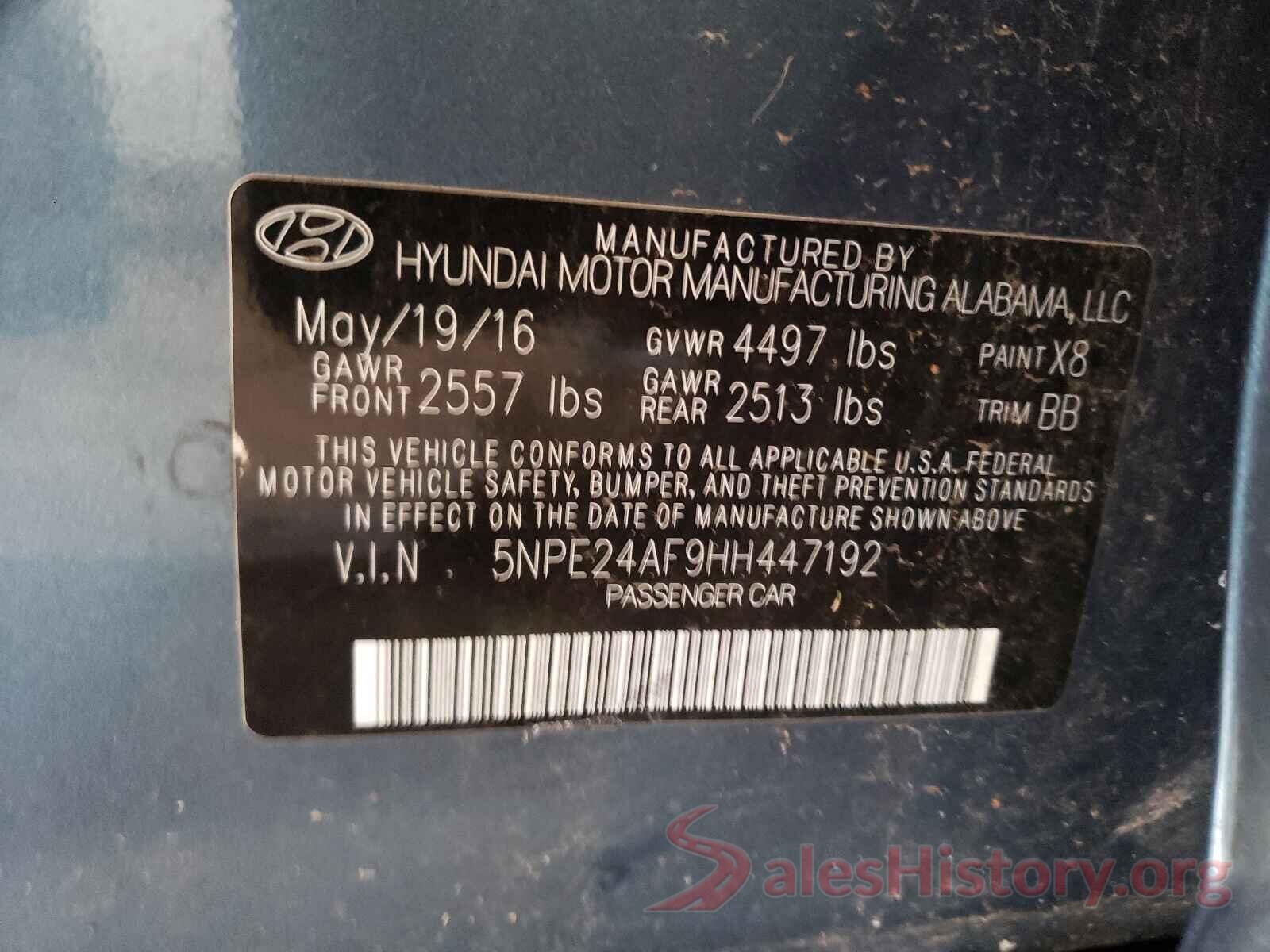 5NPE24AF9HH447192 2017 HYUNDAI SONATA