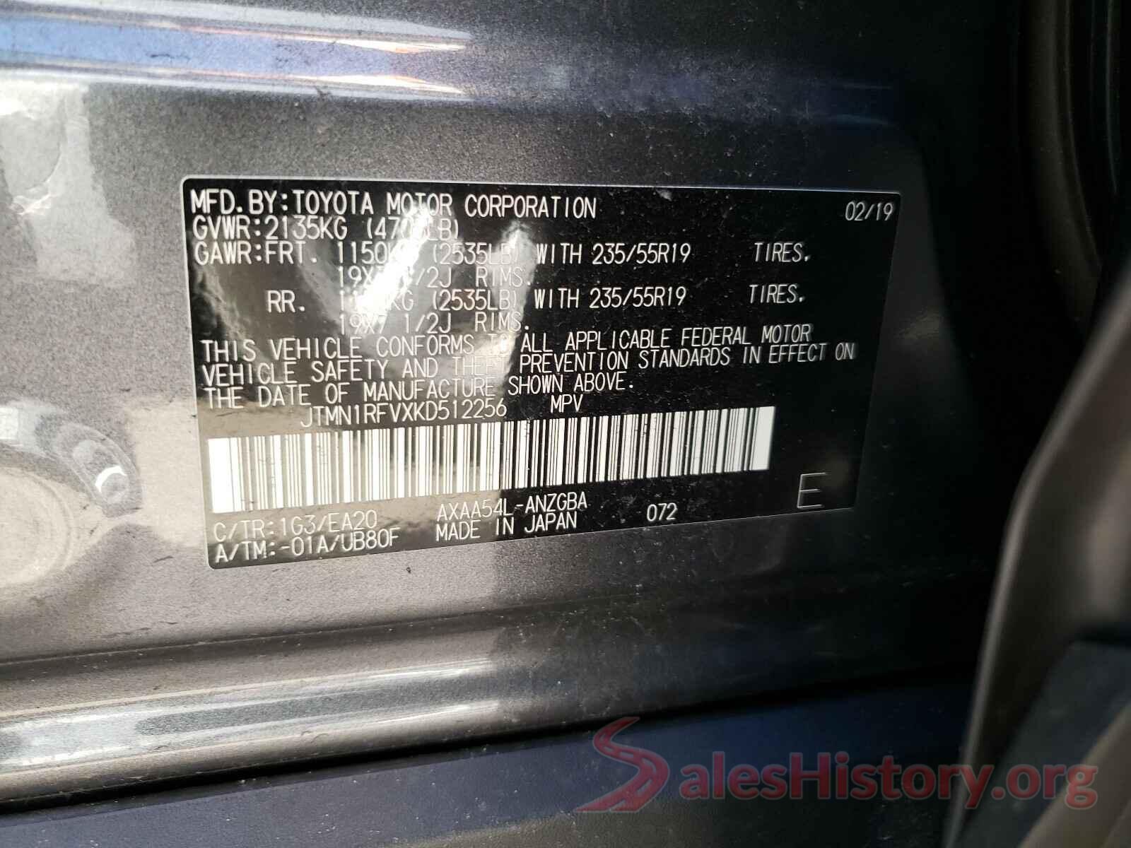 JTMN1RFVXKD512256 2019 TOYOTA RAV4