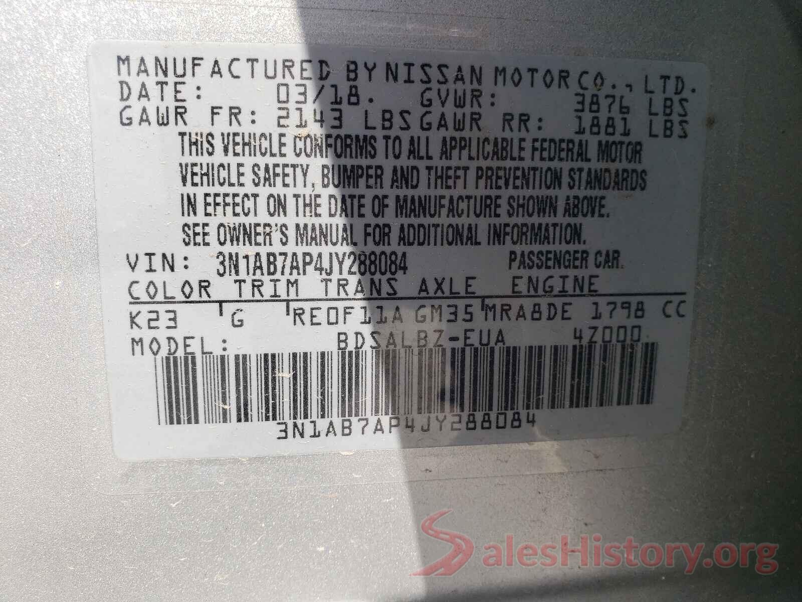 3N1AB7AP4JY288084 2018 NISSAN SENTRA