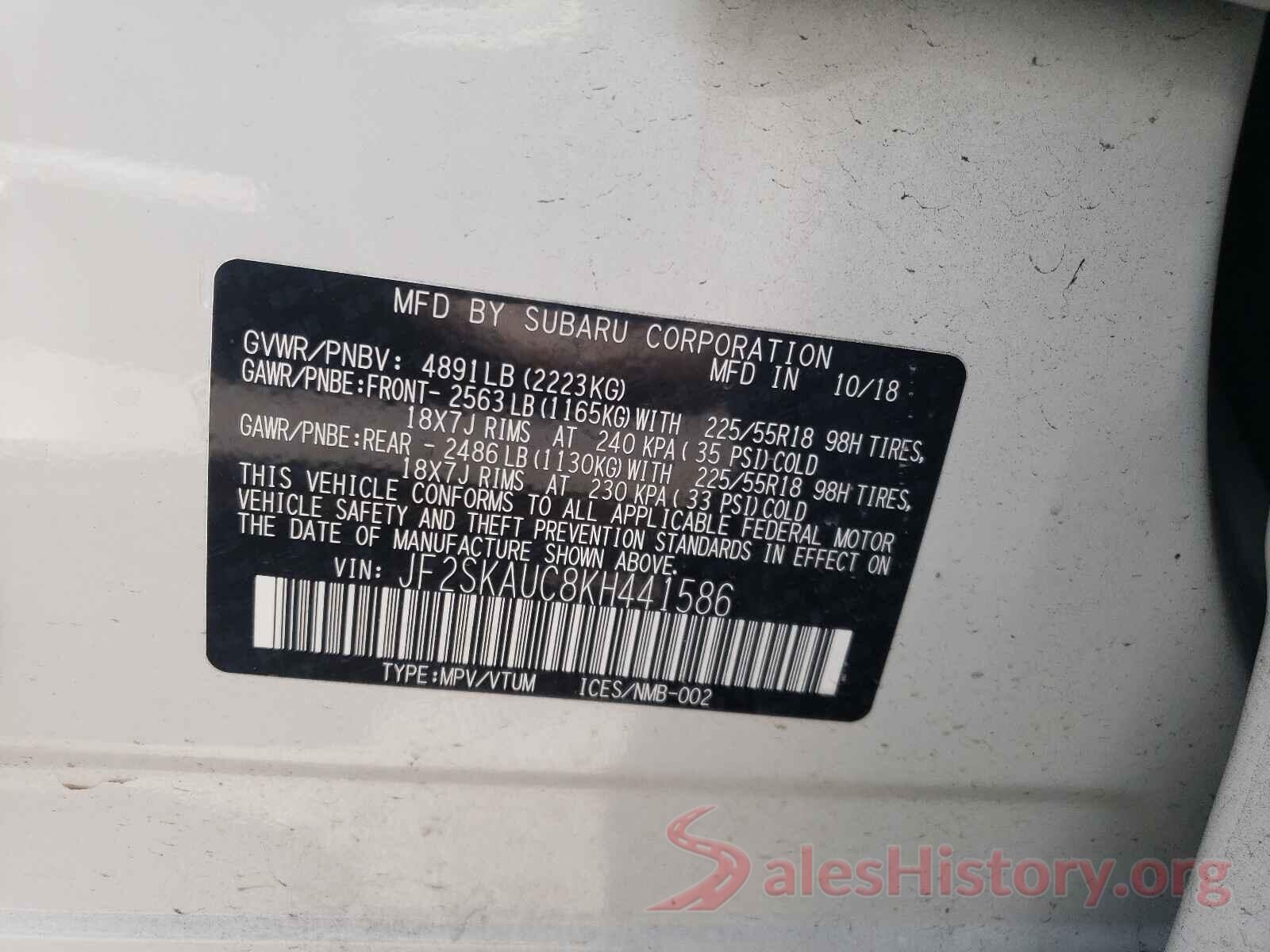 JF2SKAUC8KH441586 2019 SUBARU FORESTER