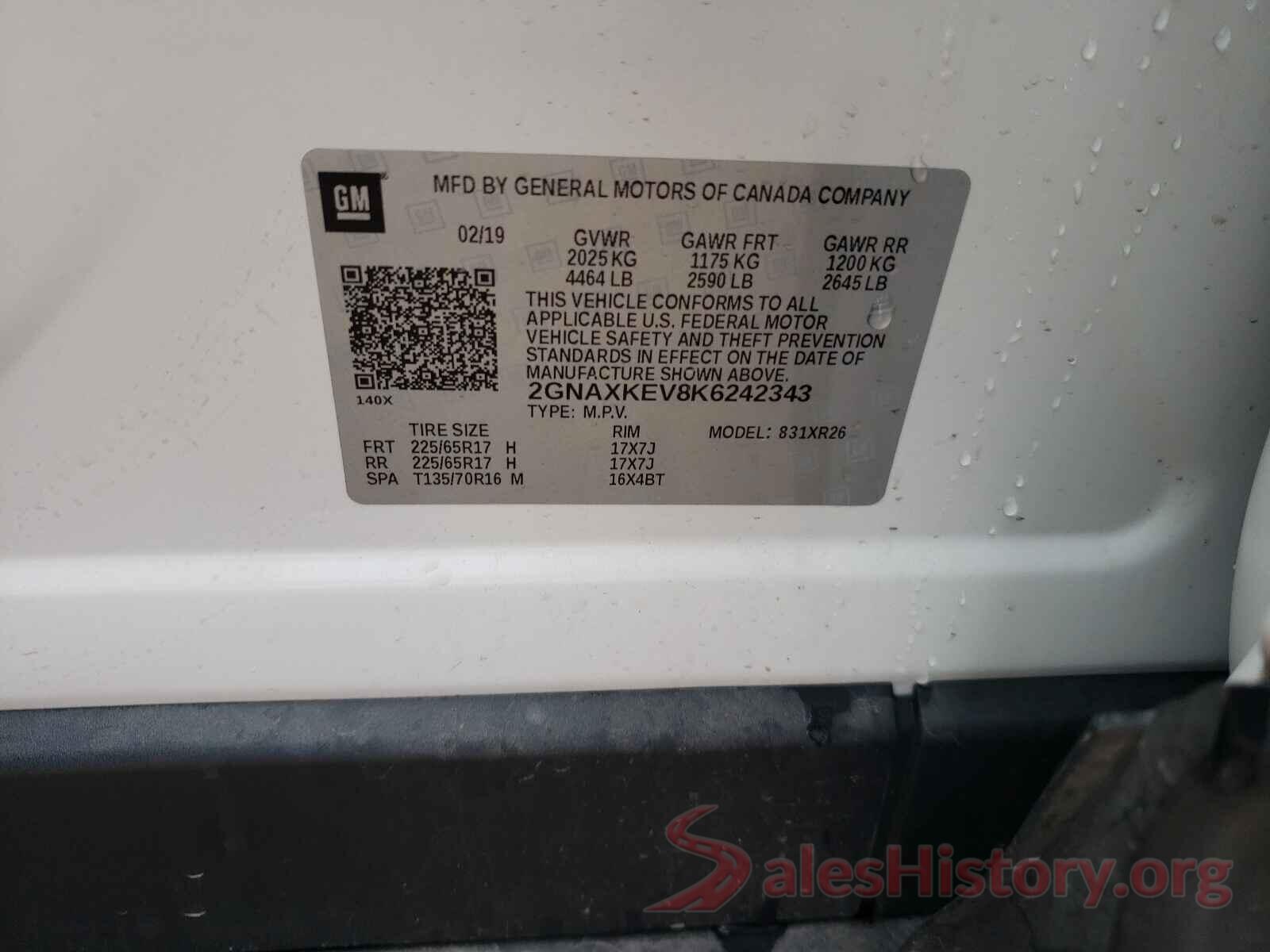 2GNAXKEV8K6242343 2019 CHEVROLET EQUINOX