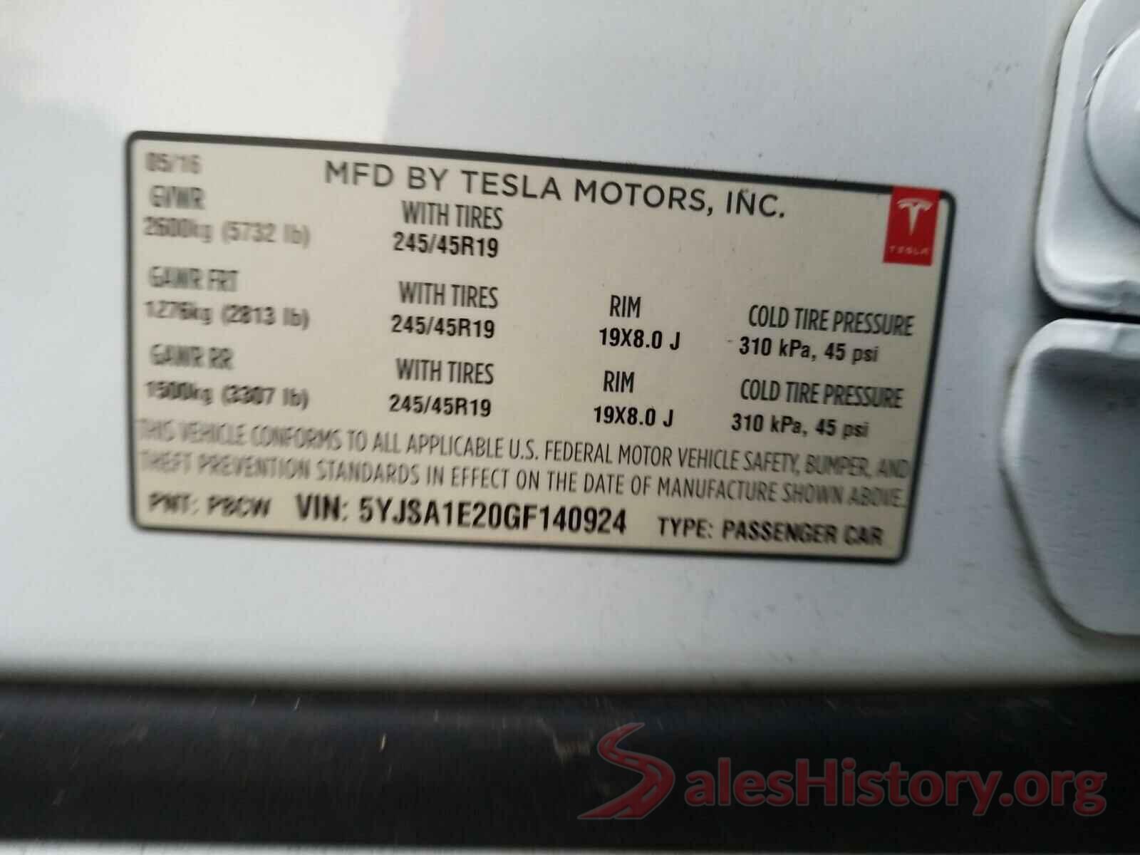 5YJSA1E20GF140924 2016 TESLA MODEL S