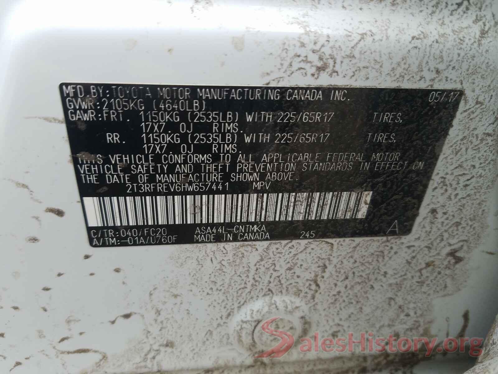 2T3RFREV6HW657441 2017 TOYOTA RAV4