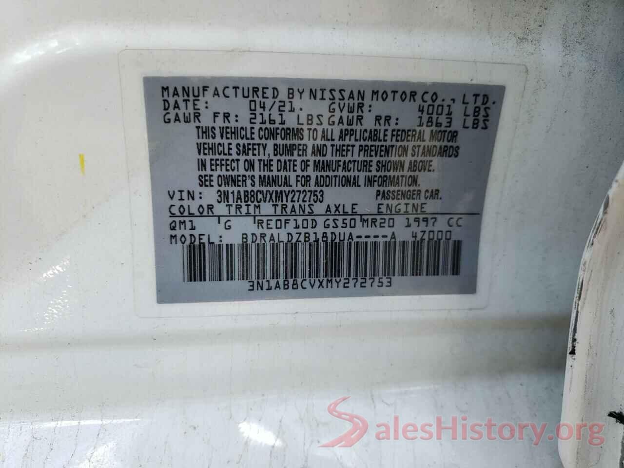 3N1AB8CVXMY272753 2021 NISSAN SENTRA