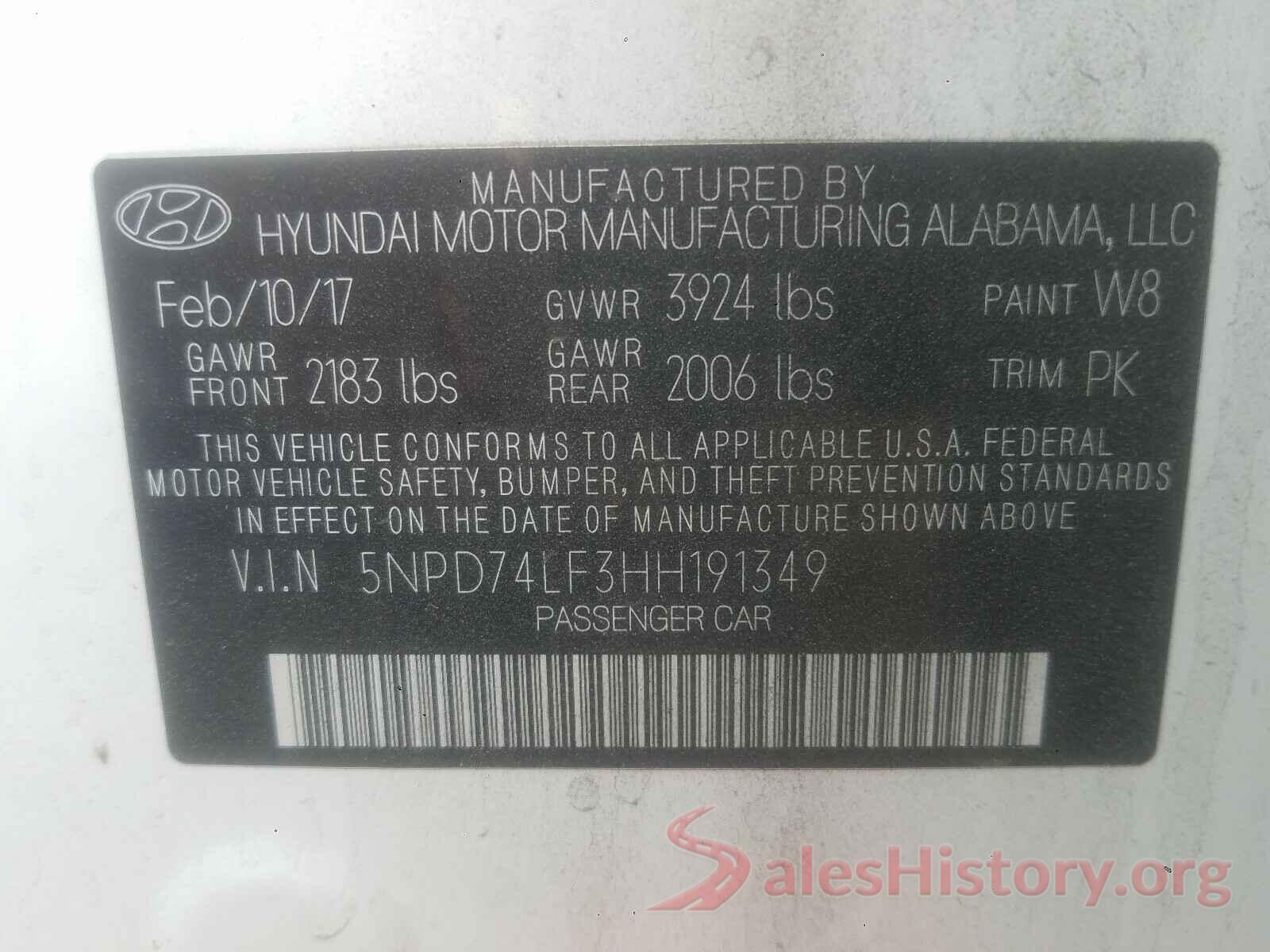 5NPD74LF3HH191349 2017 HYUNDAI ELANTRA