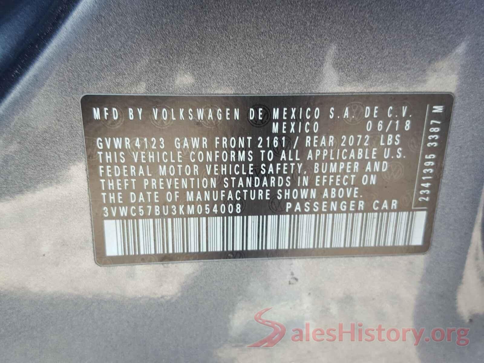 3VWC57BU3KM054008 2019 VOLKSWAGEN JETTA