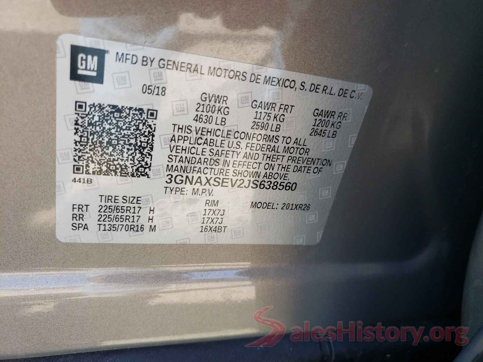 3GNAXSEV2JS638560 2018 CHEVROLET EQUINOX