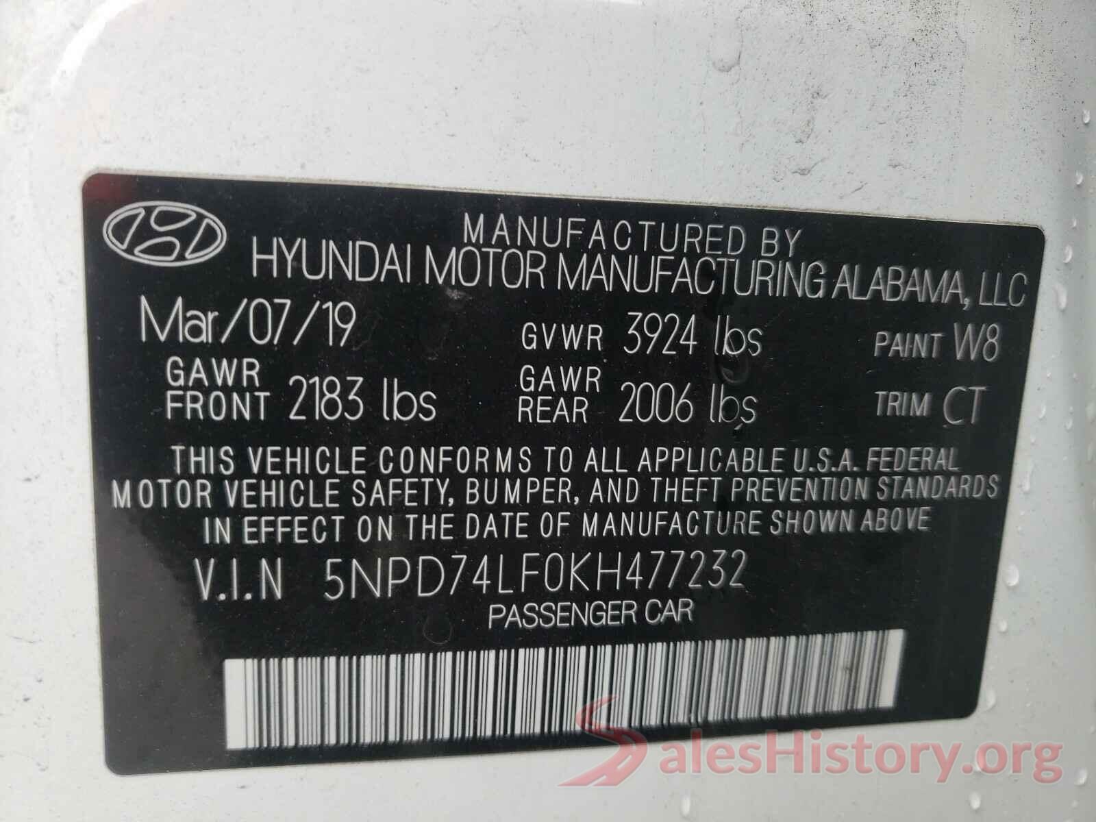 5NPD74LF0KH477232 2019 HYUNDAI ELANTRA