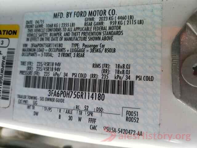 3FA6P0H75GR114180 2016 FORD FUSION