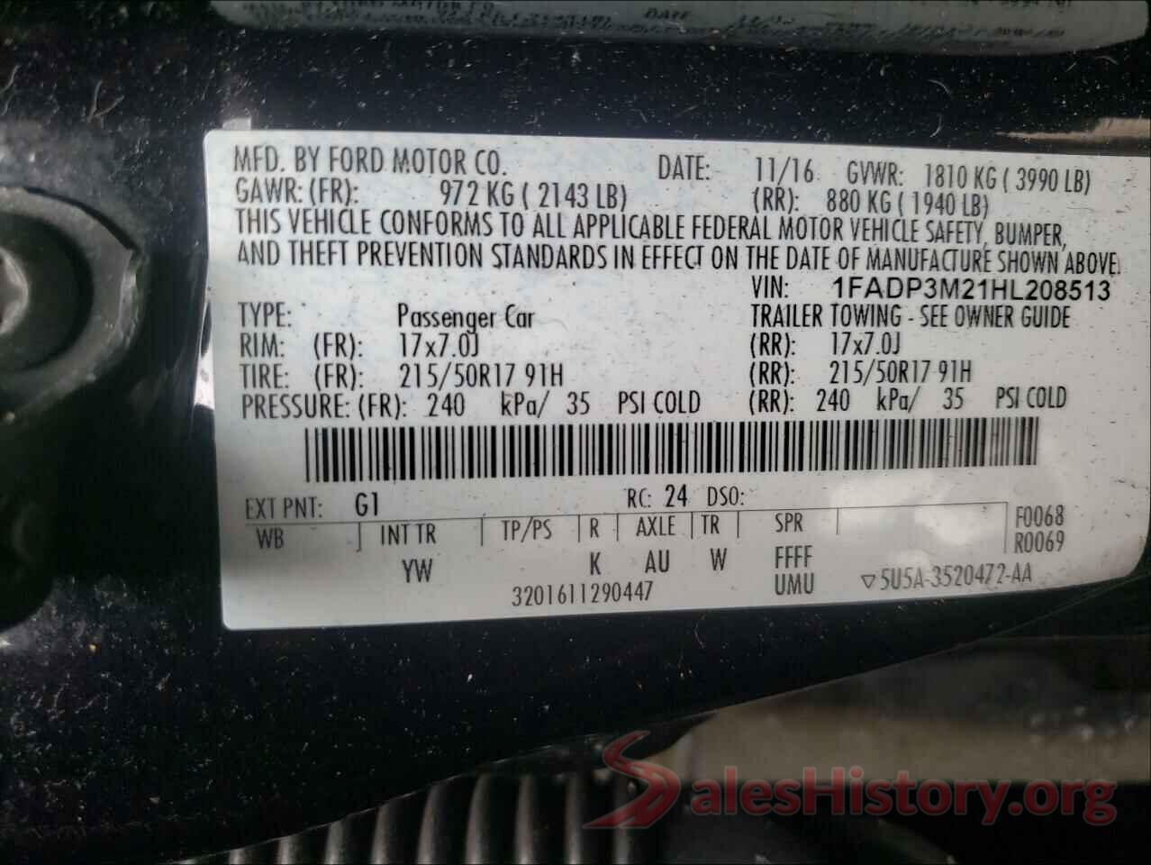 1FADP3M21HL208513 2017 FORD FOCUS