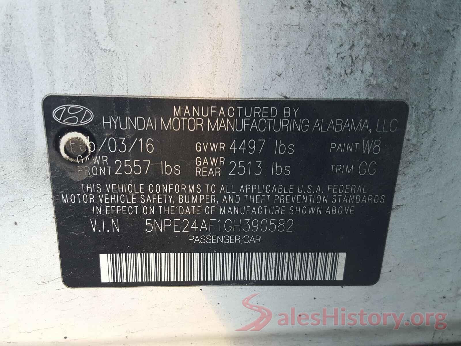 5NPE24AF1GH390582 2016 HYUNDAI SONATA