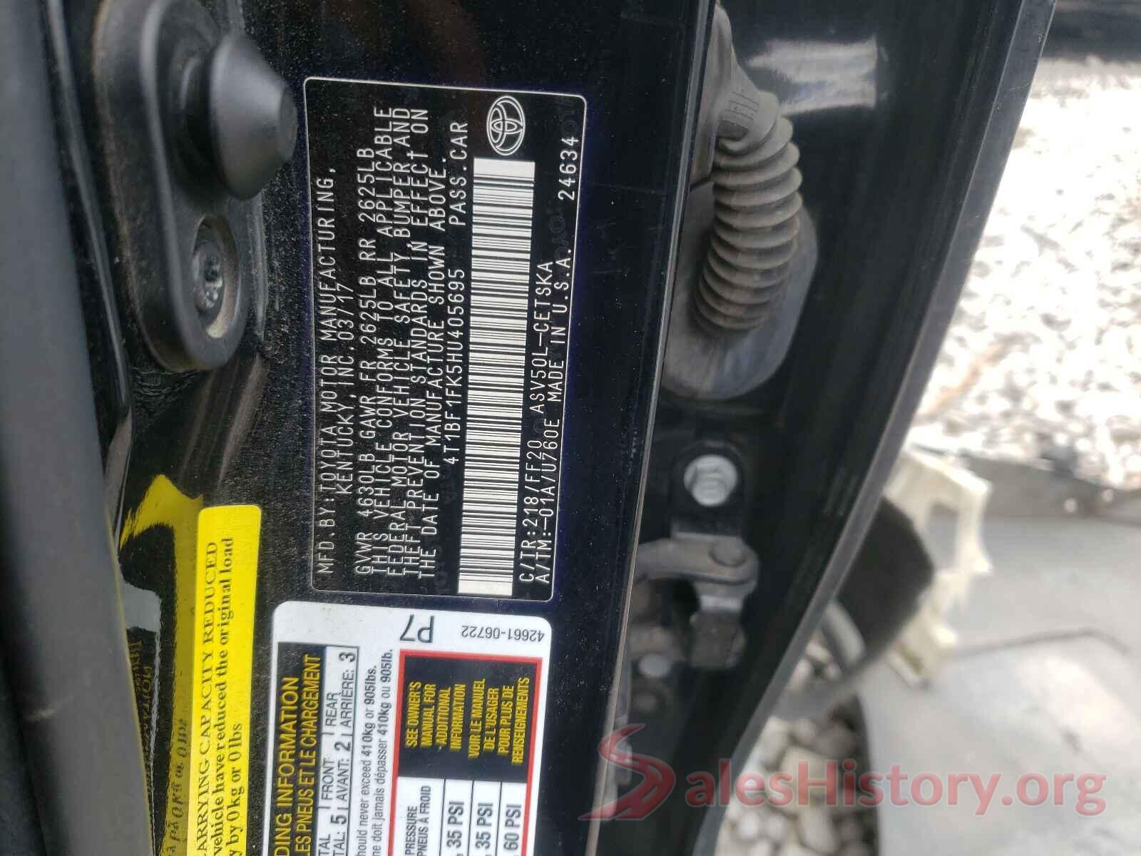 4T1BF1FK5HU405695 2017 TOYOTA CAMRY