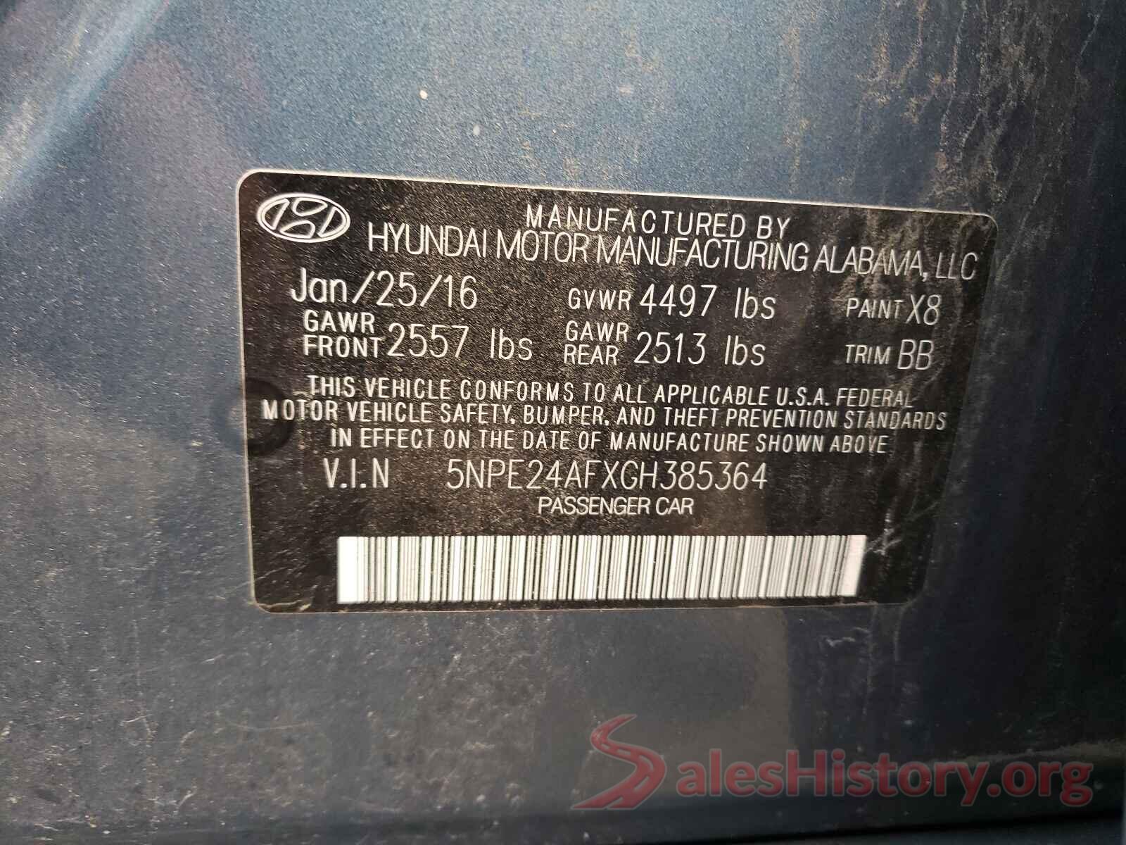 5NPE24AFXGH385364 2016 HYUNDAI SONATA