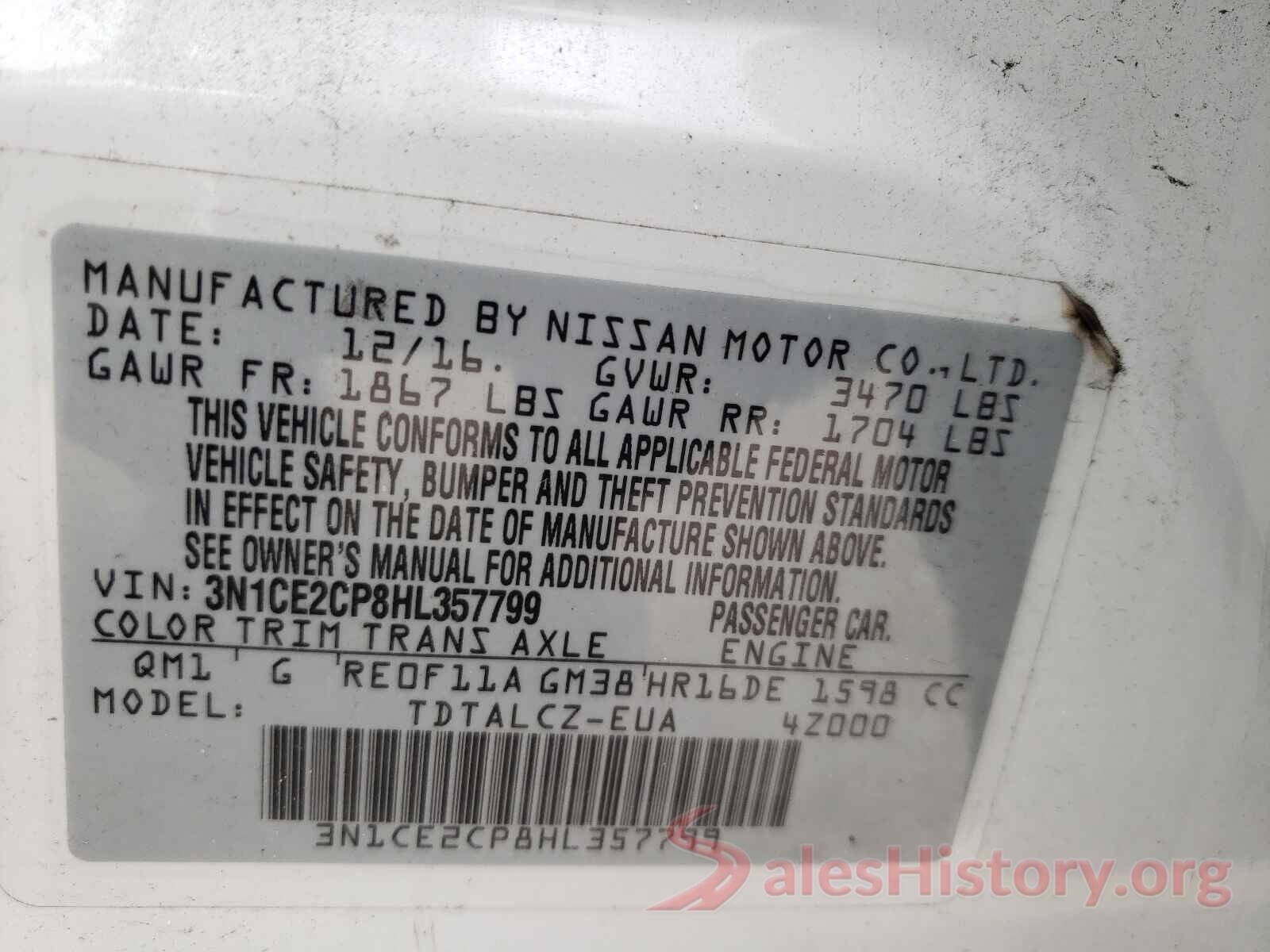 3N1CE2CP8HL357799 2017 NISSAN VERSA