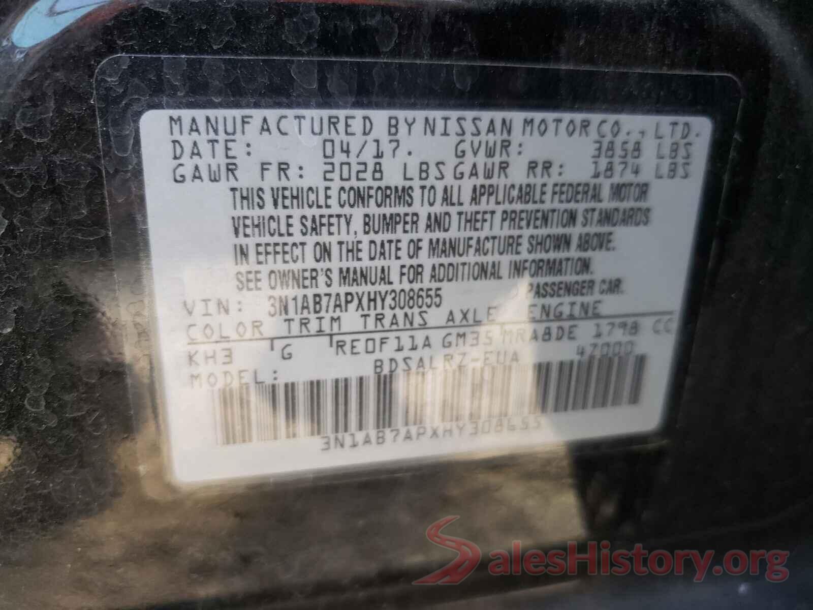 3N1AB7APXHY308655 2017 NISSAN SENTRA