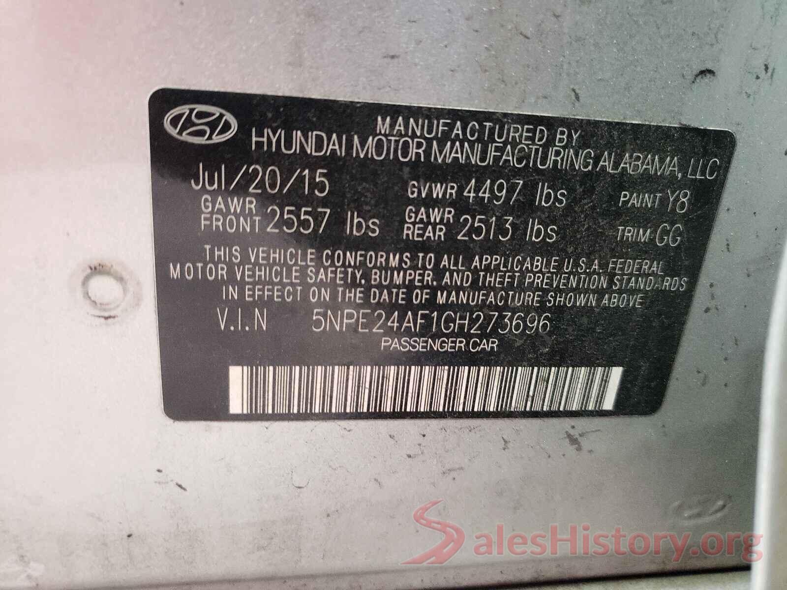 5NPE24AF1GH273696 2016 HYUNDAI SONATA