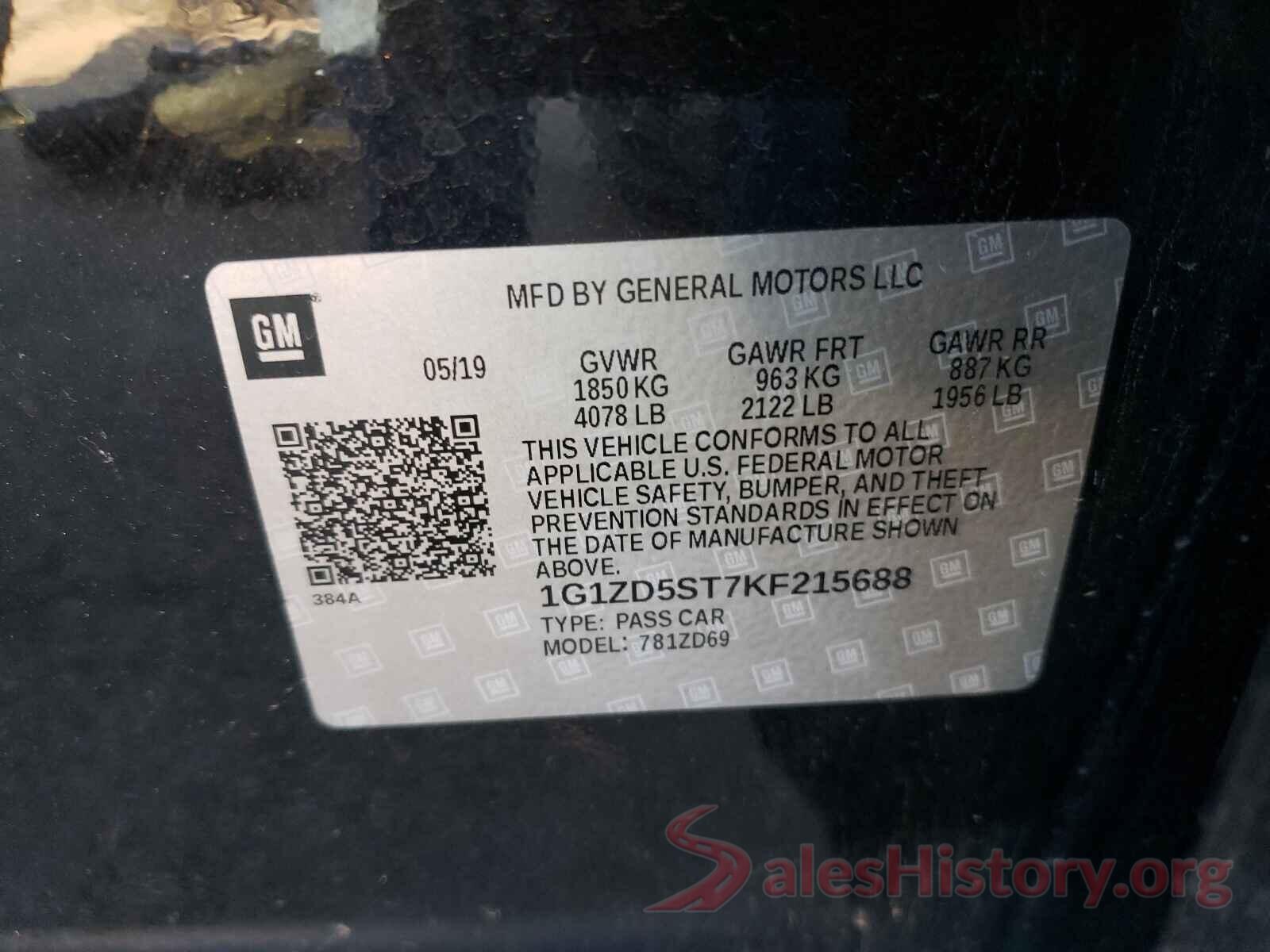 1G1ZD5ST7KF215688 2019 CHEVROLET MALIBU