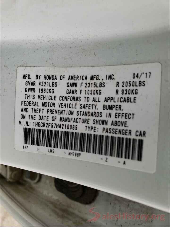 1HGCR2F57HA210085 2017 HONDA ACCORD