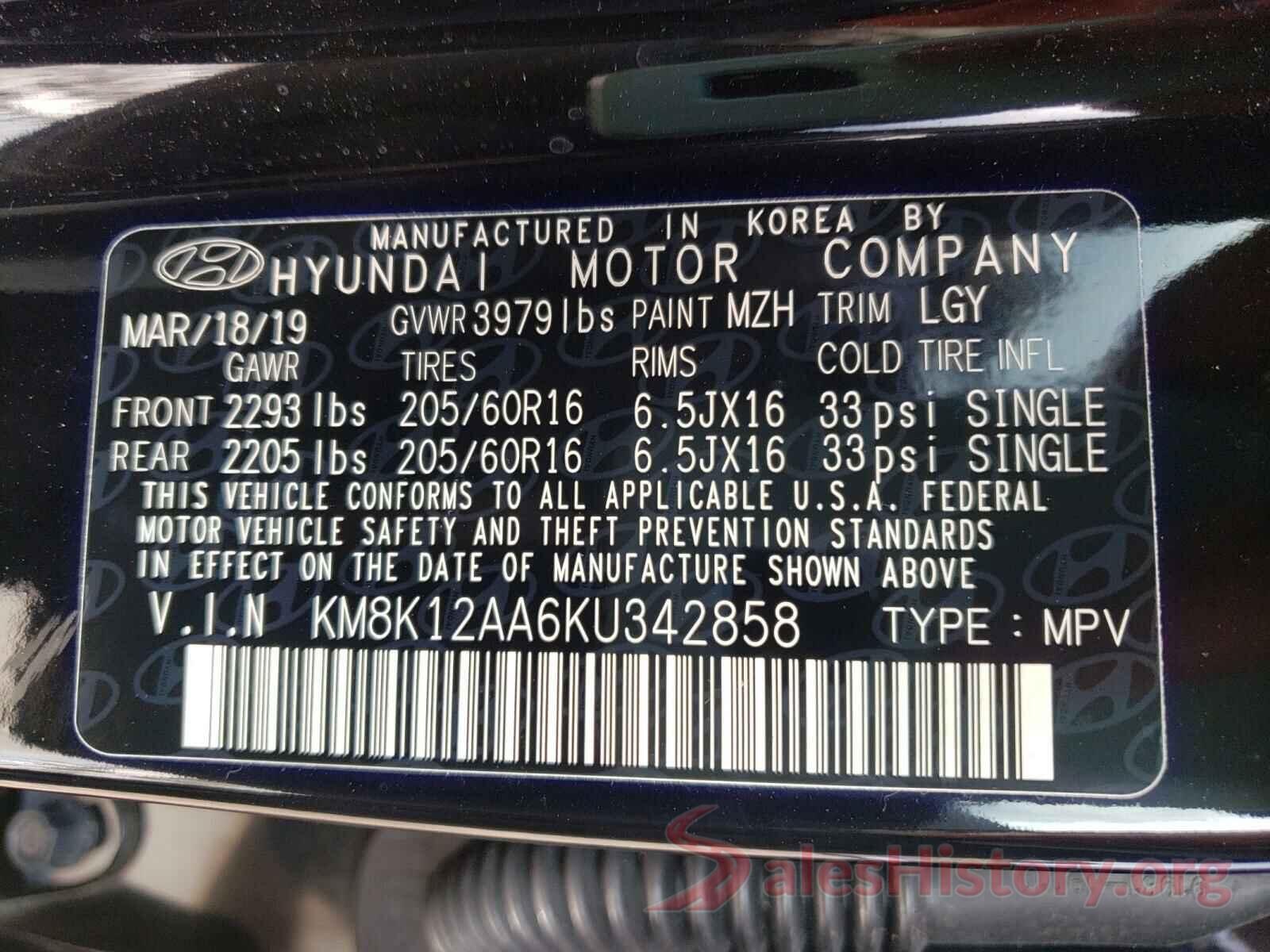 KM8K12AA6KU342858 2019 HYUNDAI KONA