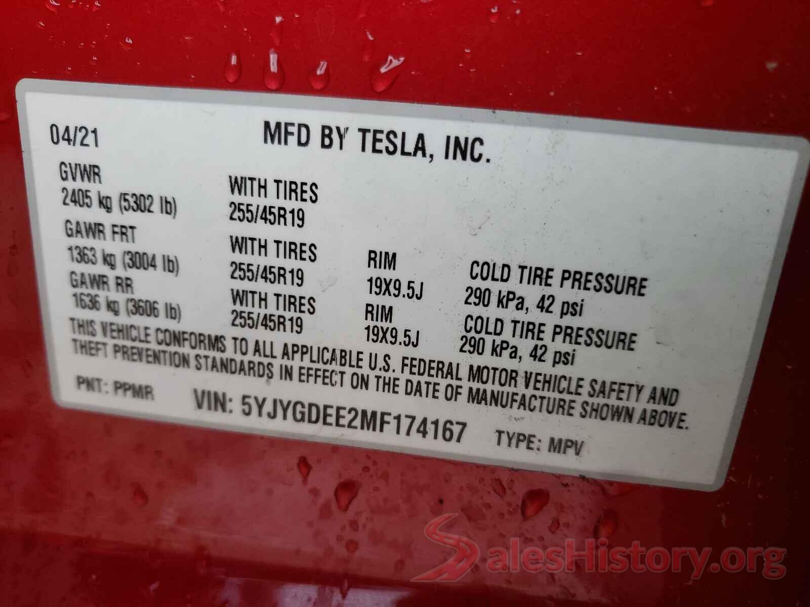 5YJYGDEE2MF174167 2021 TESLA MODEL Y