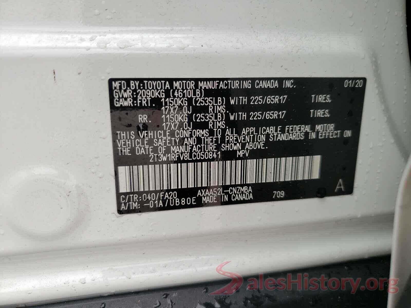 2T3W1RFV8LC050841 2020 TOYOTA RAV4