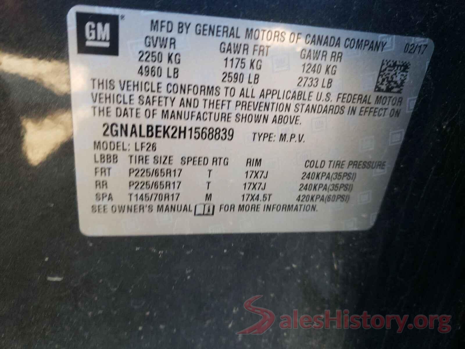 2GNALBEK2H1568839 2017 CHEVROLET EQUINOX