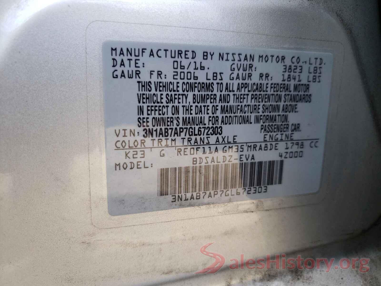 3N1AB7AP7GL672303 2016 NISSAN SENTRA