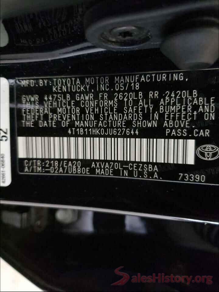 4T1B11HK0JU627644 2018 TOYOTA CAMRY