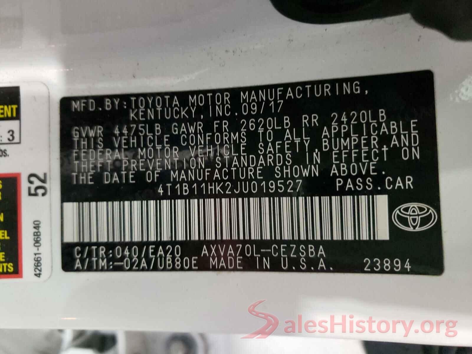 4T1B11HK2JU019527 2018 TOYOTA CAMRY