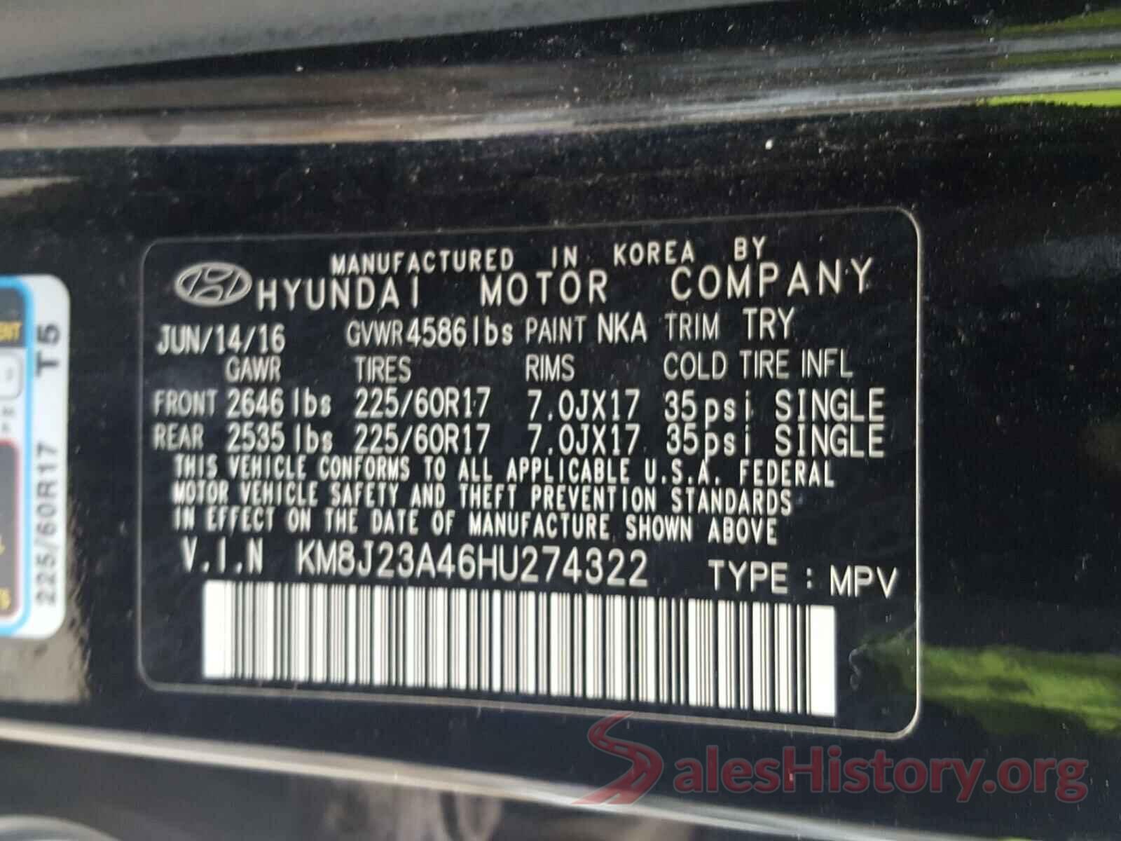 KM8J23A46HU274322 2017 HYUNDAI TUCSON