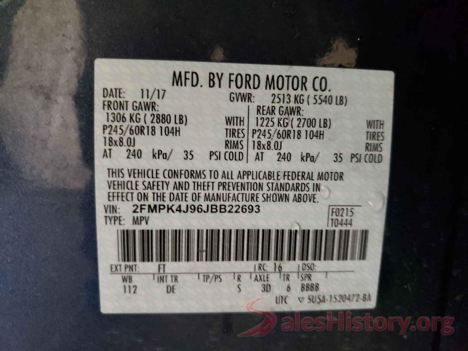 2FMPK4J96JBB22693 2018 FORD EDGE