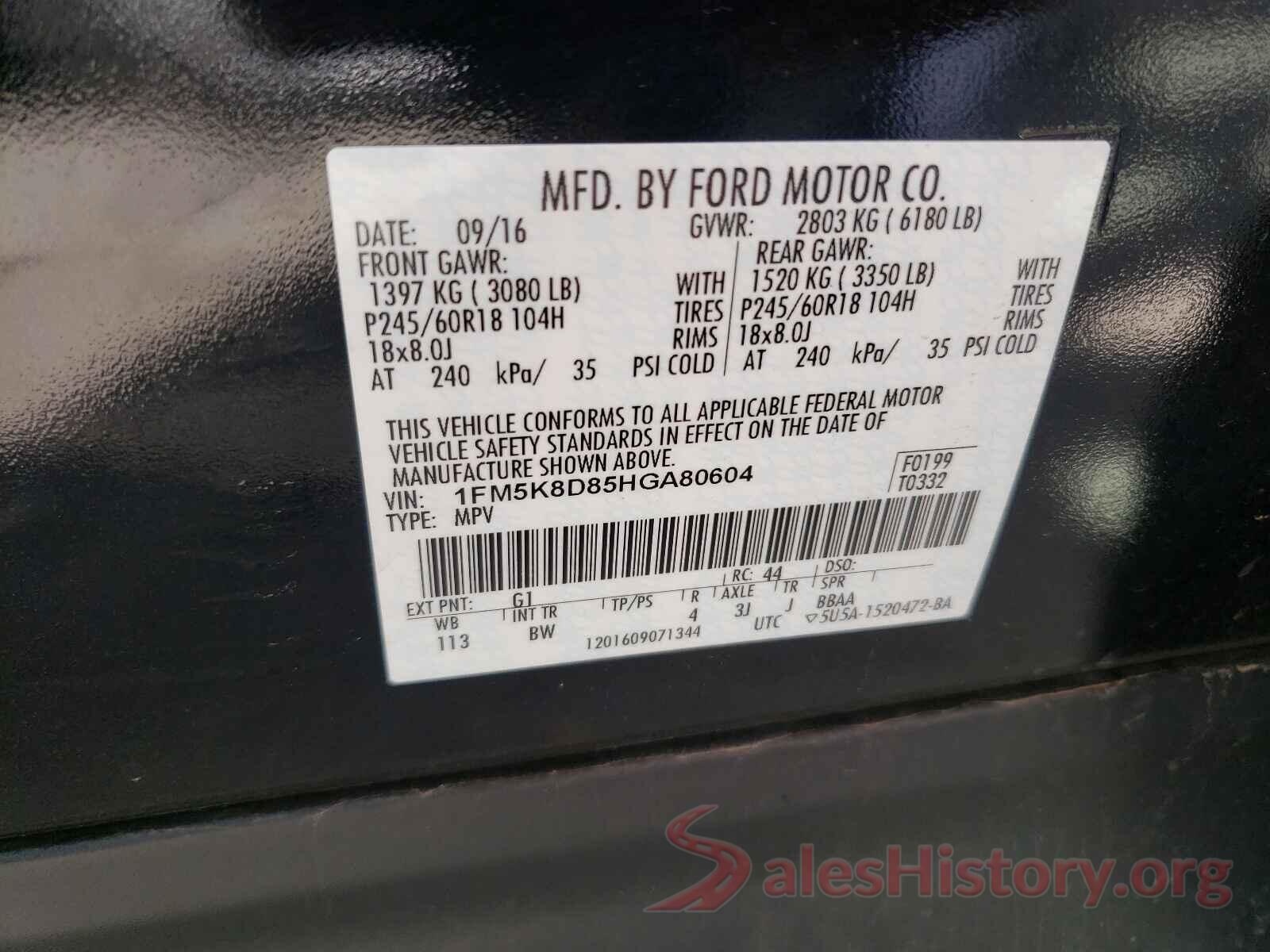 1FM5K8D85HGA80604 2017 FORD EXPLORER