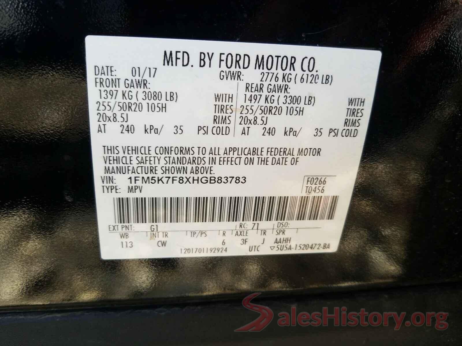 1FM5K7F8XHGB83783 2017 FORD EXPLORER